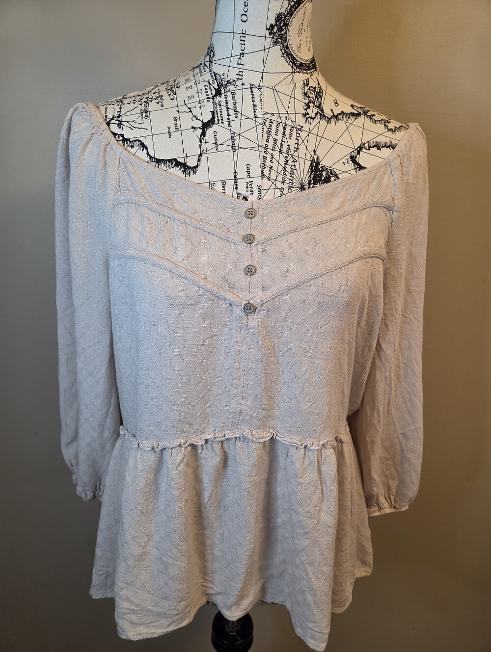 Maurices XL Off Shoulder Blouse Ivory Peasant Boho 3/4 Sleeve Babydoll Top